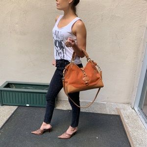 Prix de Dressage tan caramel suede/leather satchel